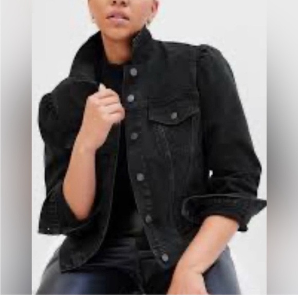 GAP PUFF SLEEVE BLACK DENIM JACKET, Size Small - Picture 2 of 9